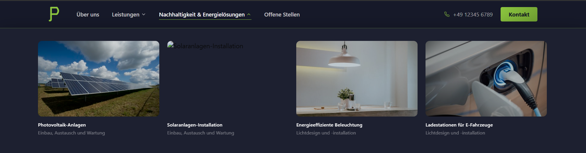 Dropdown card showing a broken image placeholder icon instead of a solar panel photo